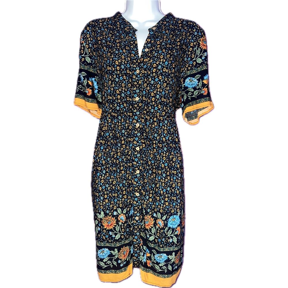 Emery Rose Boho Chic Black Floral Mini Dress V-Neck Cottagecore Size XXL